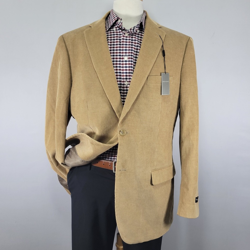 Dockers Men's Corduroy Sport Coat Blazer Two Button Beige Cotton Size 44L NEW
